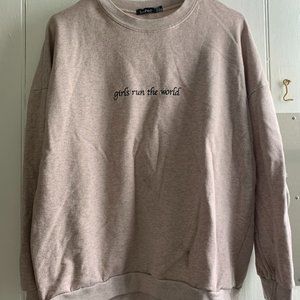 Tan "girls run the world" crewneck